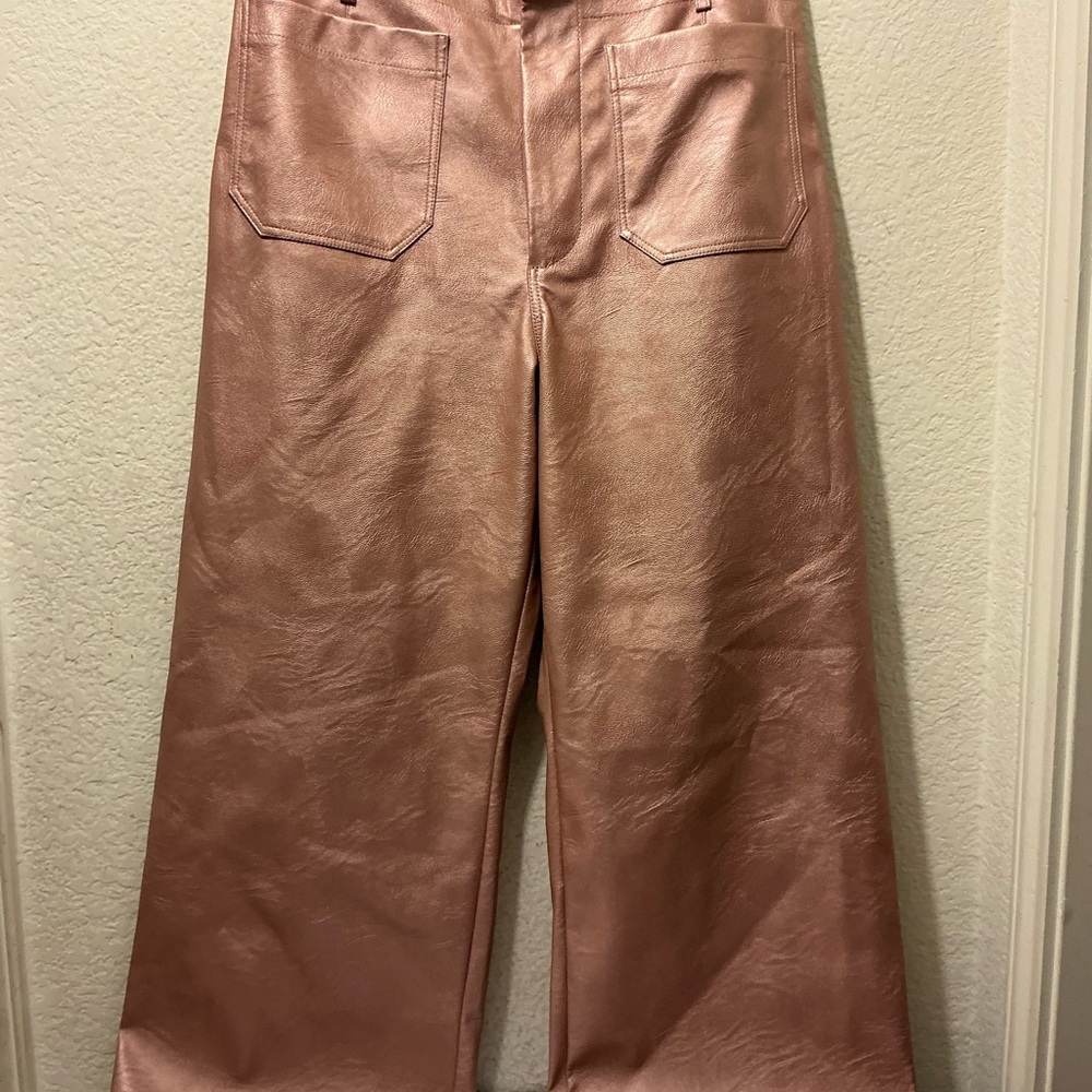NWOT Anthropologie  Maeve Cropped Wide Leg Pants Metallic Faux-Leather size 29 - Picture 3 of 7
